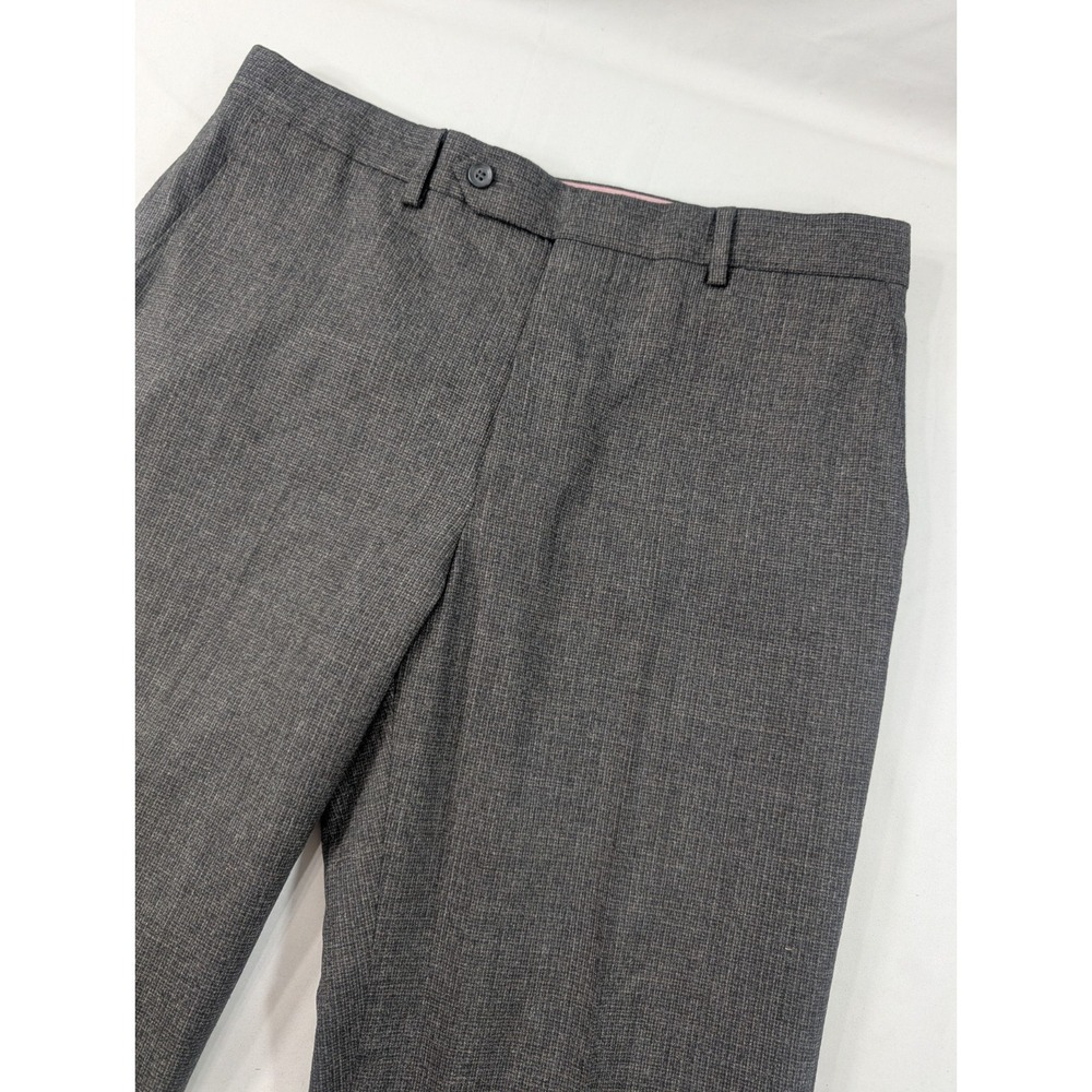 Samuelsohn Performance Dark Gray Grid Dress Pants  34x29 Reg Flat Front Cuffed
